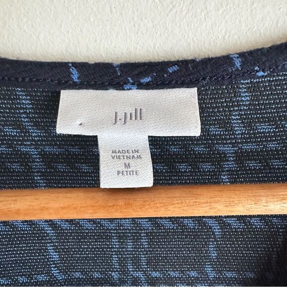 J Jill Navy Blue Checkered 3/4 Sleeve Shift Viscose Rayon Dress Size Medium - Picture 5 of 7